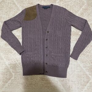 Ralph Lauren Vintage Cardigan Sweater Women S Cable knit Fisherman Suede Patch